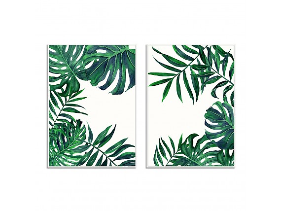 Lienzos impresos de hojas en blanco y verde
