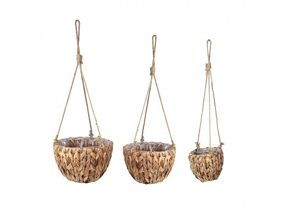 SET 3 MACETEROS RATTAN Y PIE METALICO 34CM