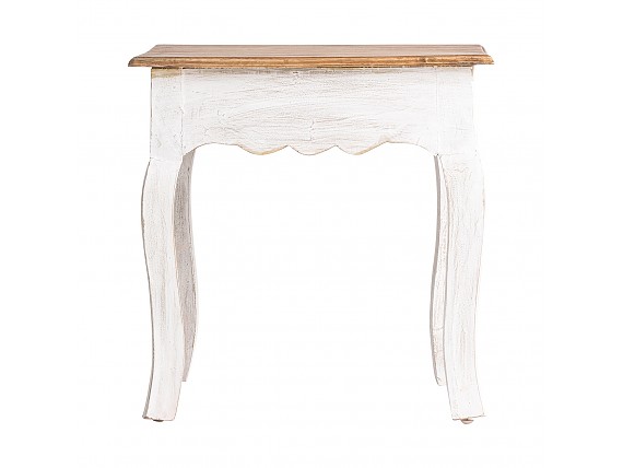 Mesa auxiliar estilo clásico de madera blanco y natural
