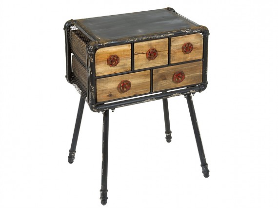 Carro de cocina vintage redondo de madera y metal