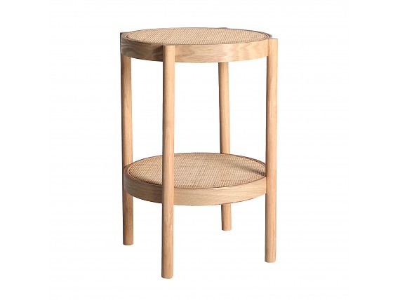 Mesa Auxiliar madera natural, combinada con ratán
