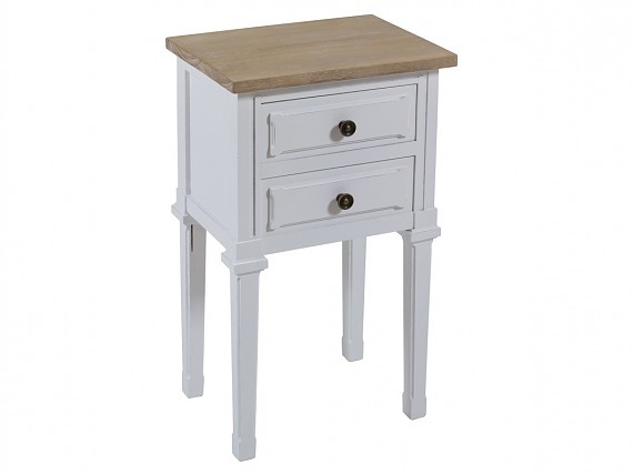 Mesita blanca y madera Shabby Chic 2 cajones