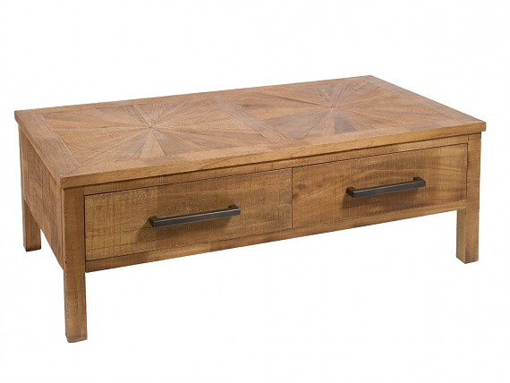 Mesa auxiliar pequeña de madera natural con dos cajoncitos