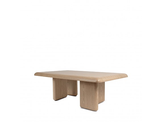 Mesa de centro líneas redondeadas y acabado roble