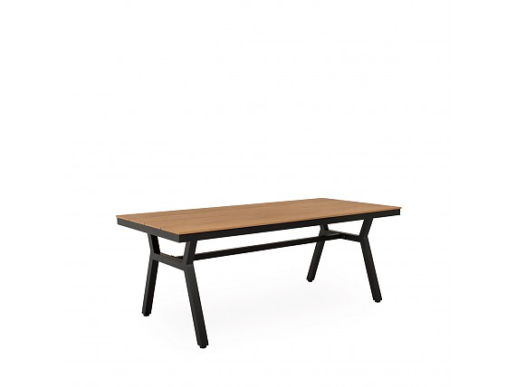 Mesa larga de exterior de madera con patas aluminio
