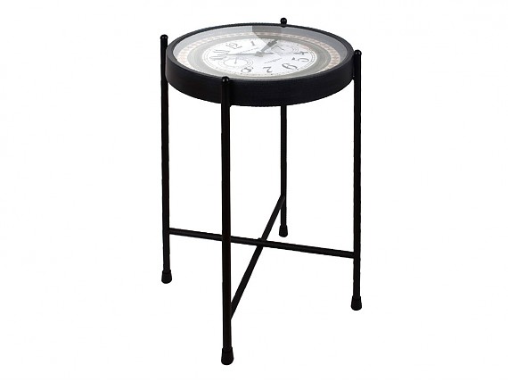 Mesita redonda vintage plegable con tablero de reloj