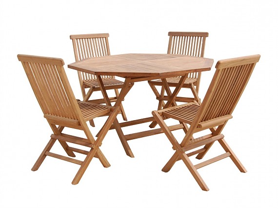 Conjunto de mesa y 4 sillas de madera de teca
