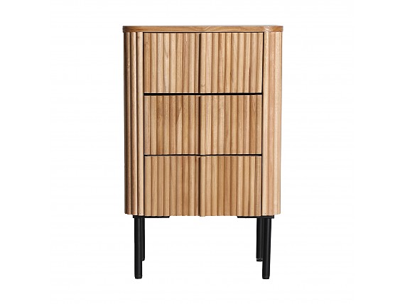 Mesita tres cajones y patas de metal madera Paulownia