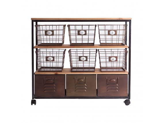 Mueble auxiliar con cestas y cajones de hierro
