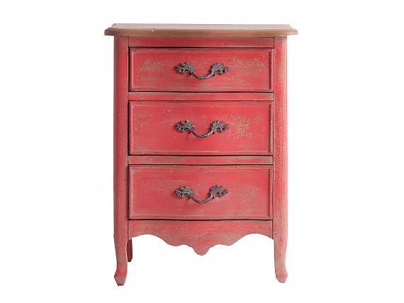 Mueble auxiliar rojo estilo clásico con 3 cajones