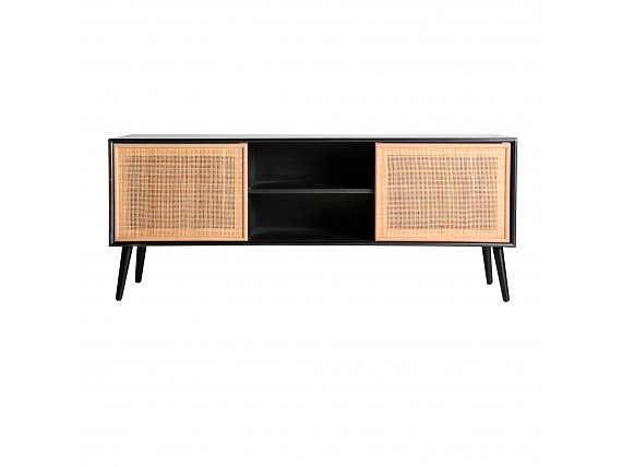 Mueble tv madera de pino negra con puertas correderas