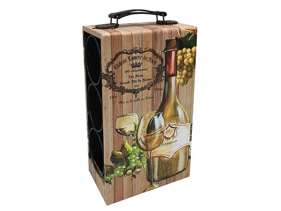 Portabotellas de vino de madera y metal con asa