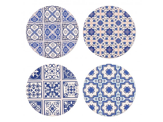 Posavasos de cerámica azulejos hidráulicos azul redondos (4 unidades)