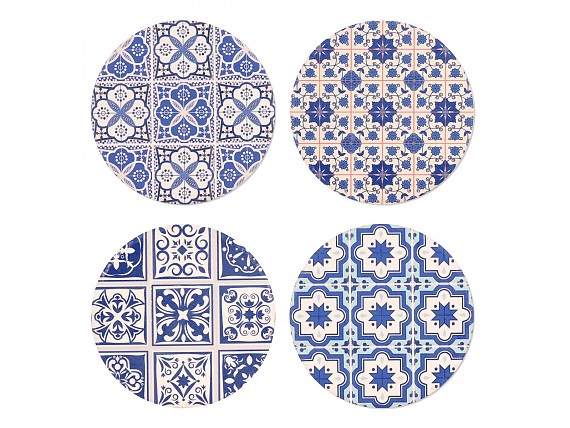 Posavasos de cerámica azulejos hidráulicos azul redondos (4 unidades)