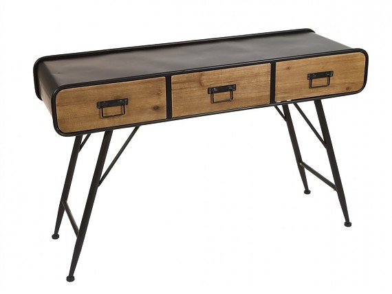 Consola aparador vintage de madera decapada con cajones y armario