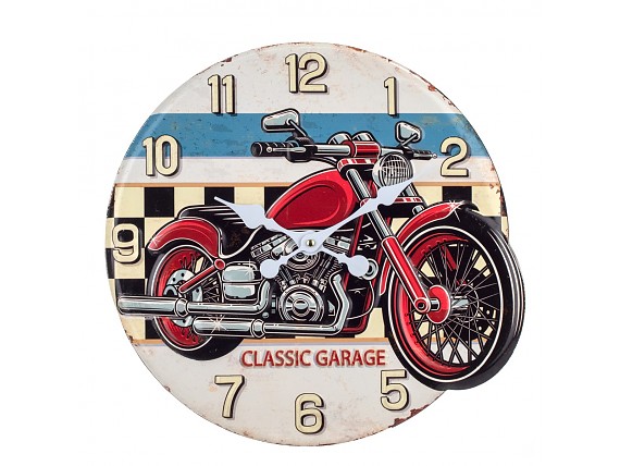 Reloj decorativo moto roja en metal vintage