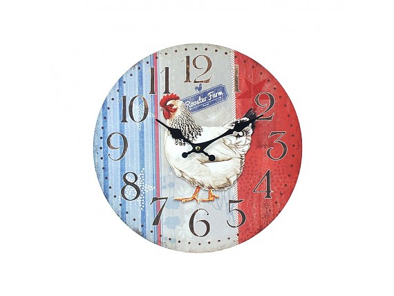 Reloj de cocina gallo granja azul, blanco y rojo 34cm