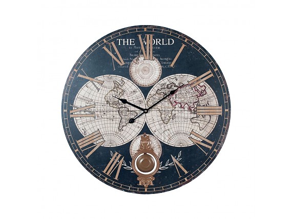 Reloj pared mapa del mundo con números romanos
