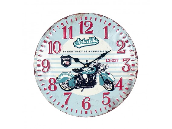 Reloj pared de hierro vintage moto y números rojos