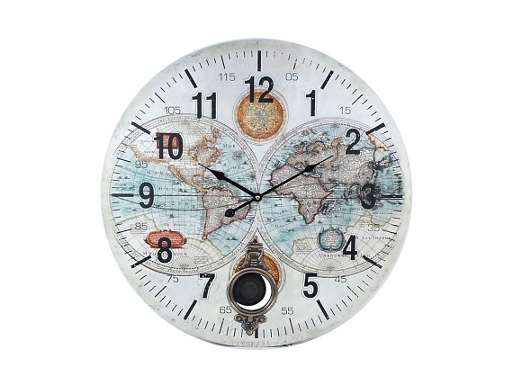 Reloj pared mapamundi vintage de colores 58 cm