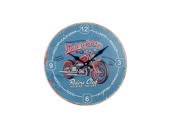Reloj pared moto roja Ruta 66 esfera azul estados USA