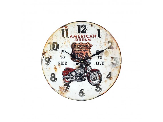 Reloj pared moto Ruta 66 diseño vintage envejecido