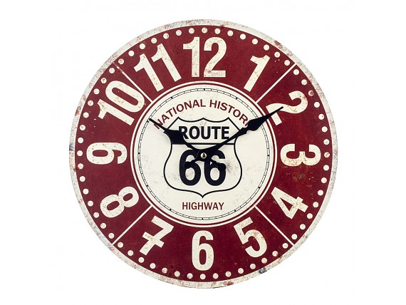 Reloj de pared Ruta 66 vintage en madera rojo y blanco