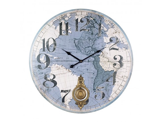 Reloj de pared vintage mapa del mundo clásico