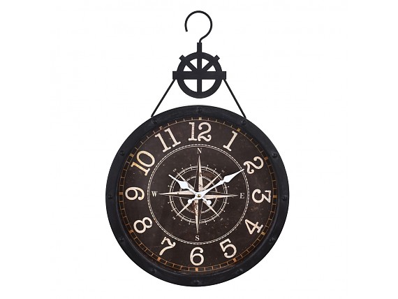 Reloj retro gancho de metal con punto cardinal blanco y negro