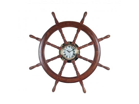 Reloj de pared rueda timón de madera y latón