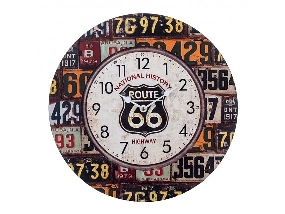 Reloj de pared decorativo Ruta 66 matrículas retro