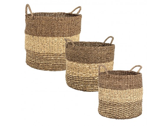 Set 3 cestas de seagrass en marrón y beige