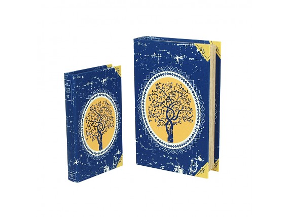 Set de 2 cajas libro árbol de la vida azul y amarillo