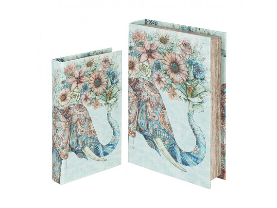 Set 2 cajas libro elefante con mandalas