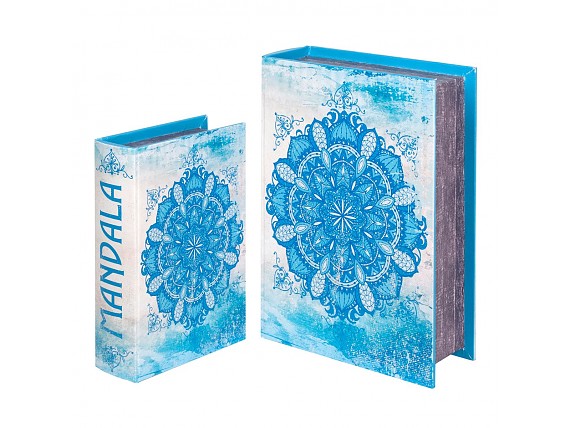 Set 2 cajas libro mandala azul 