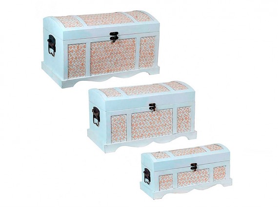 Juego de 2 baúles vintage decorativos estampados papel retro