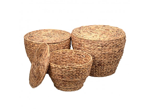 Set 3 cestas con tapa de jacinto de agua