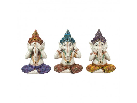 Set de 3 figuras Ganesha en posturas no ve, no oye, no habla