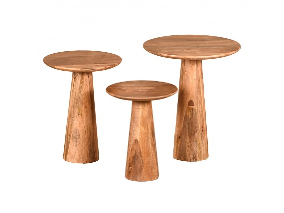Set 3 mesas auxiliares madera acacia y metal 58, 45 y 31 cm