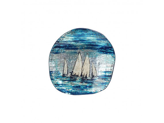 Set 2 platos redondos de cristal decorado barcos marineros