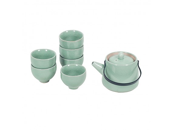 Set tetera de cerámica verde con 6 vasos