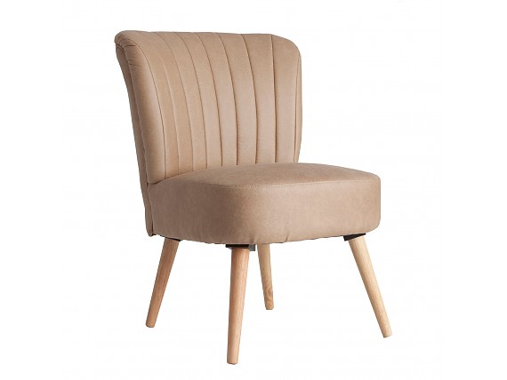 Silla beige acolchada con patas madera de caucho