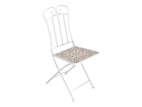 Silla plegable blanca con asiento de cerámica 