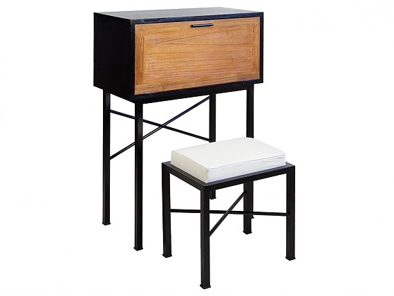 Banco perchero madera para recibidor con 2 cajones y espejo