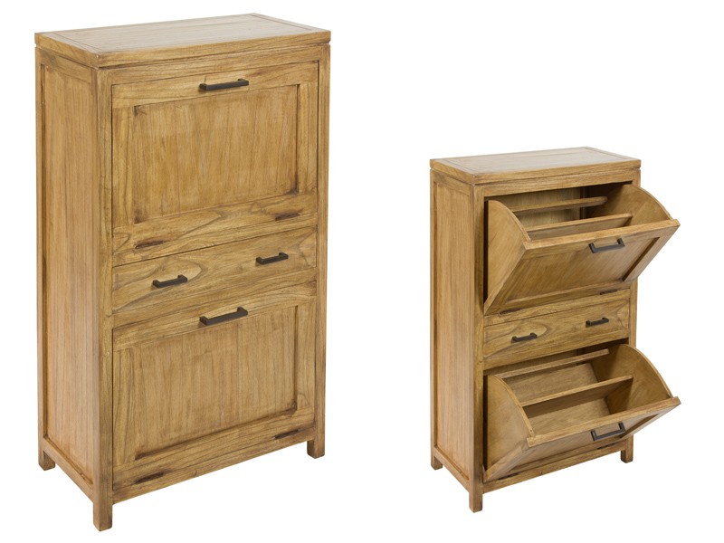 Zapatero rustico de madera natural - Venta zapateros online