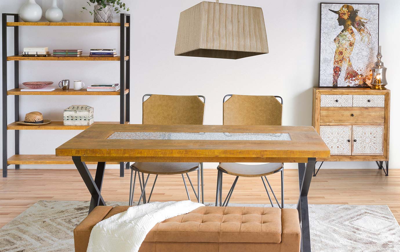 Mueble industrial shabby chic de color roble y blanco